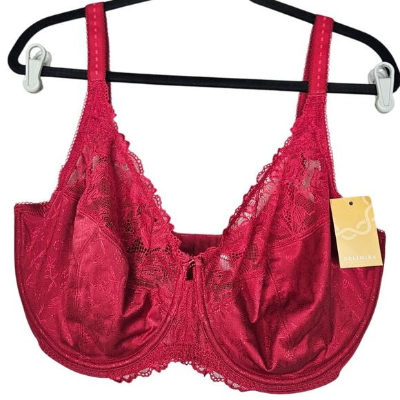NEW Delimira 38I Minimizer Bra No Padding Wine Red Lace Underwire Lingerie - Picture 1 of 3